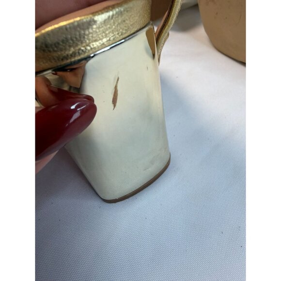 Halston Heritage Mica Sandal Womens Size 5.5M Gold & Bronze Studded Block Heel - Picture 13 of 15